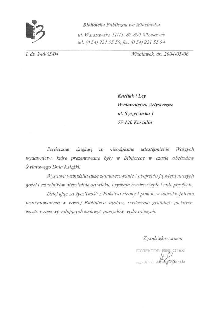 Wystawa w Bibliotece Publicznej we Włocławku w czasie obchodów Światowego Dnia Książki w 2004 r.