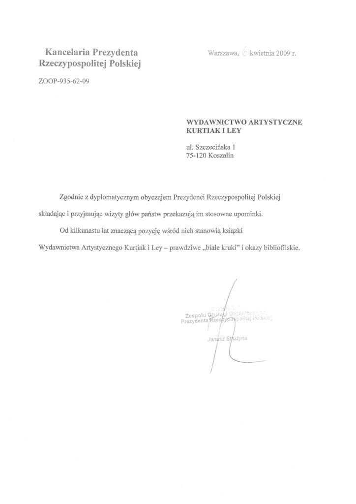 Kancelaria Prezydenta Rzeczypospolitej Polski - upominek 2009 r.