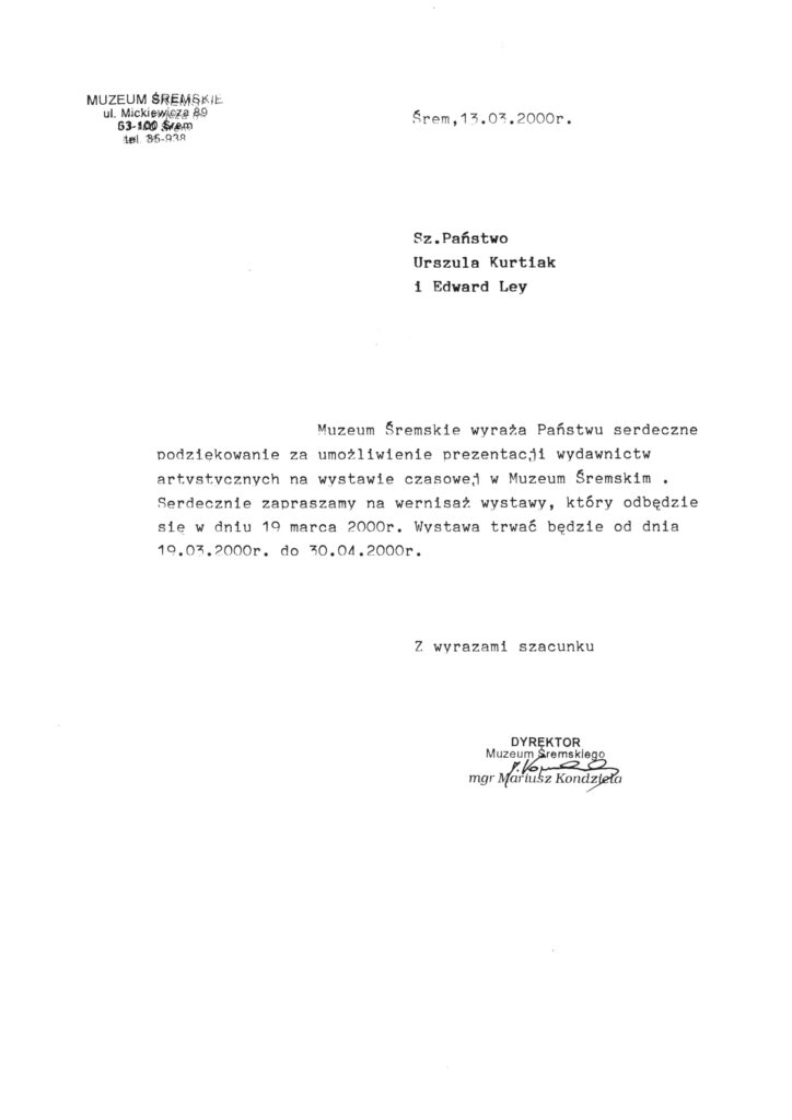 Wystawa w Muzeum Śremskim w 2000 r.
