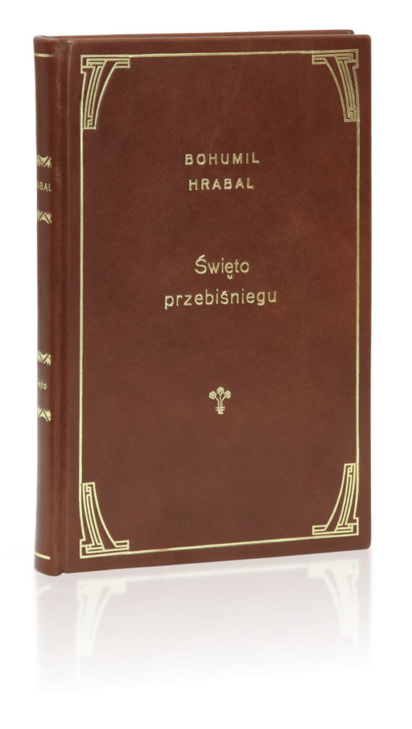Książka Hrabala Bohumila, Święto przebiśniegu ręcznie oprawiona w skórę