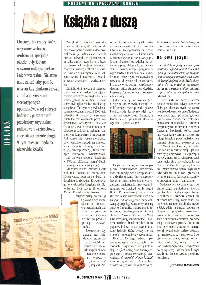„Książka z duszą” Jarosław Machowiak - Biznessman 26.02.1996 roku