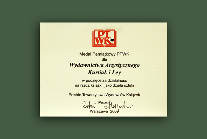medal PTWK „za działalność na rzecz książki, jako dzieła sztuki”